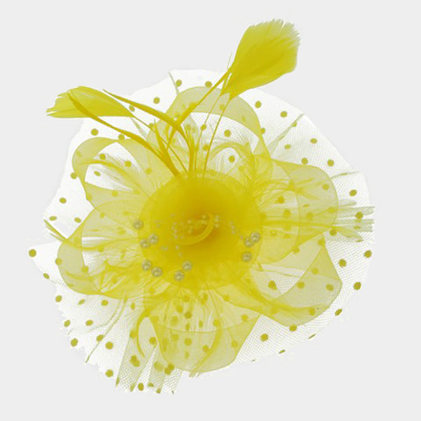 Yellow Dotted Tulle Fascinator